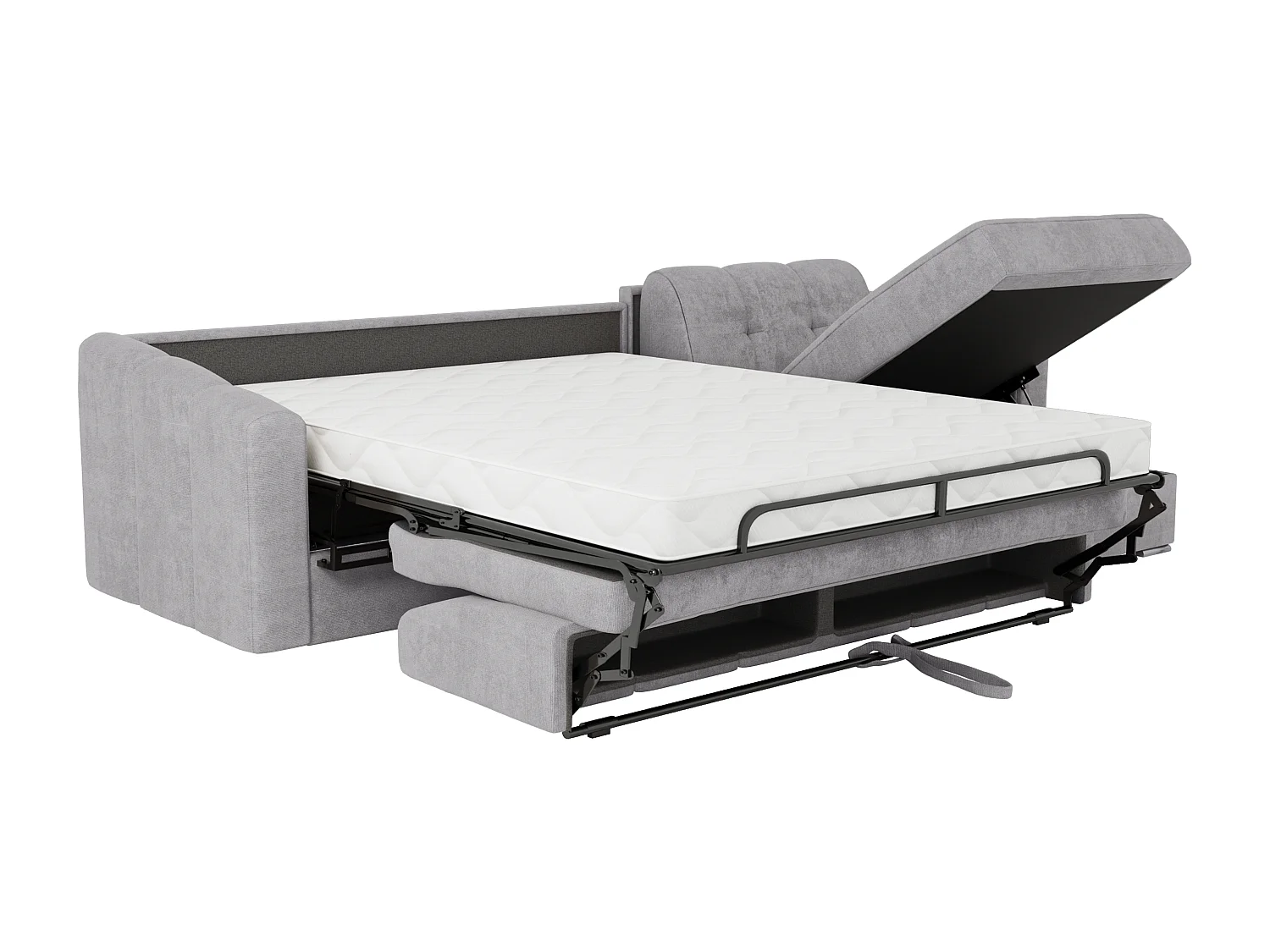 Canapé d'angle convertible express en tissu texturé gris clair - Couchage lattes larges 160 cm - Matelas 14 cm - DARIELO