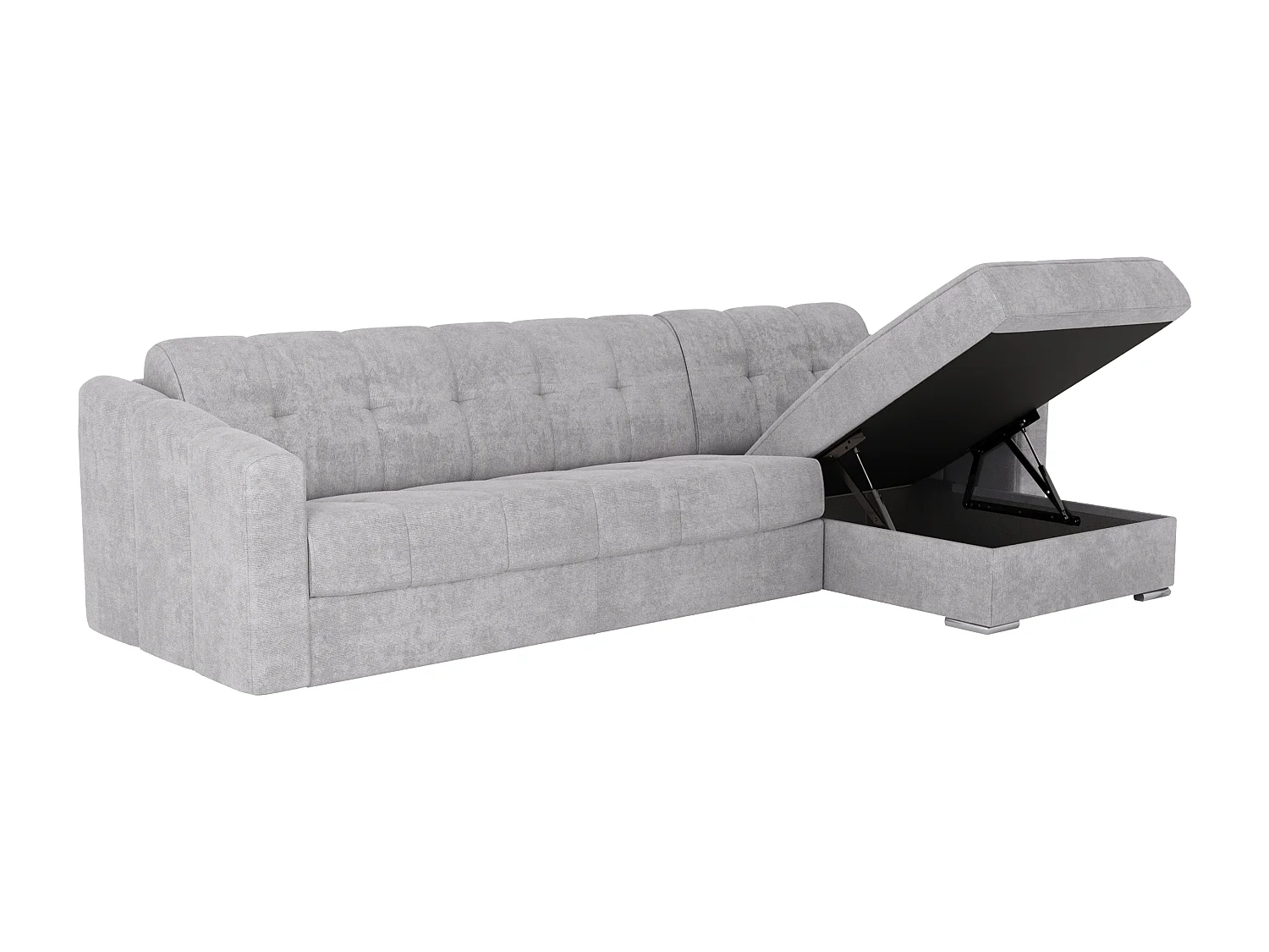 Canapé d'angle convertible express en tissu texturé gris clair - Couchage lattes larges 140 cm - Matelas 18 cm - DARIELO