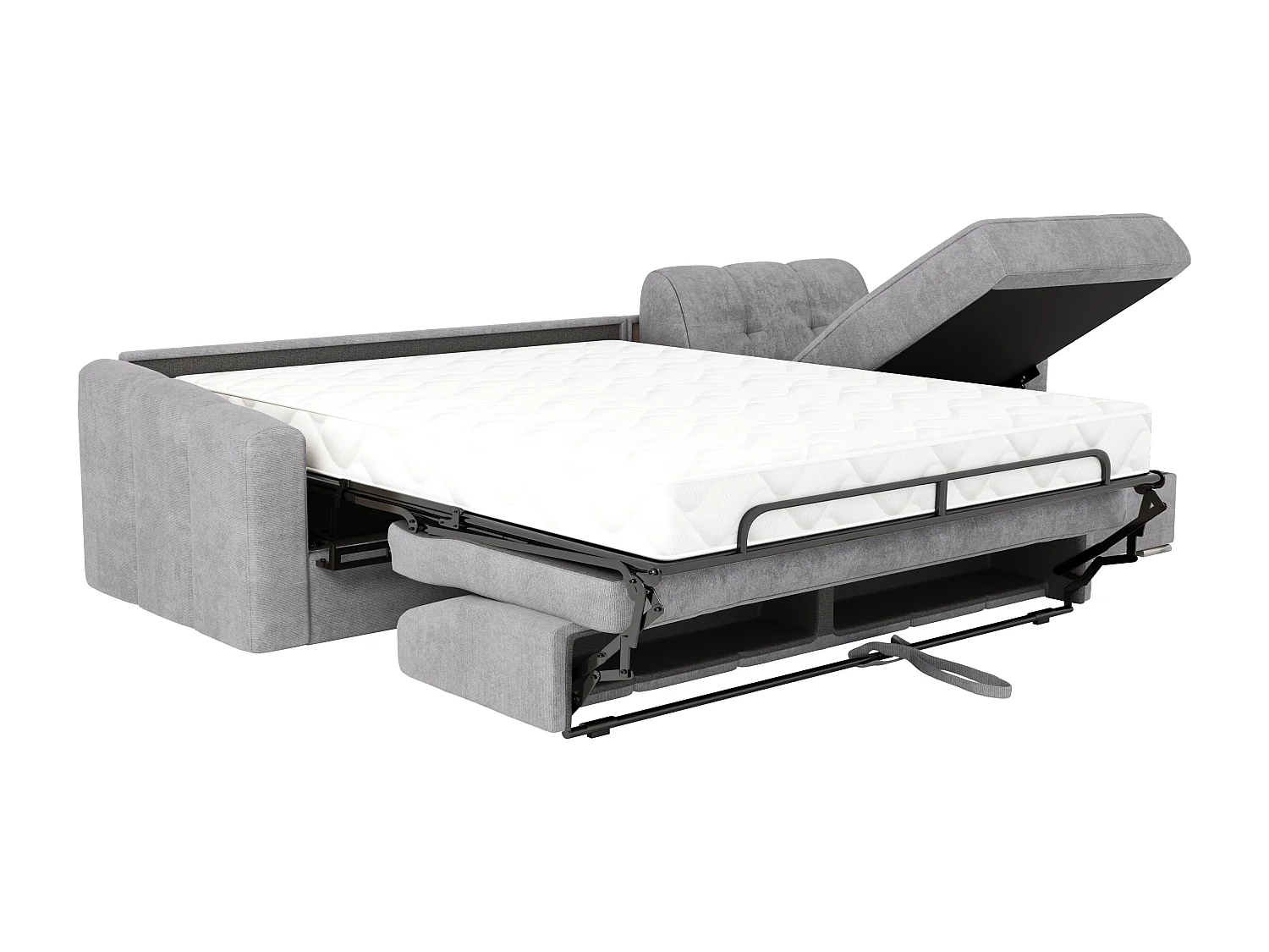 Canapé d'angle convertible express en tissu texturé gris clair - Couchage 140 cm - Matelas 22 cm avec mémoire de forme - DARIELO