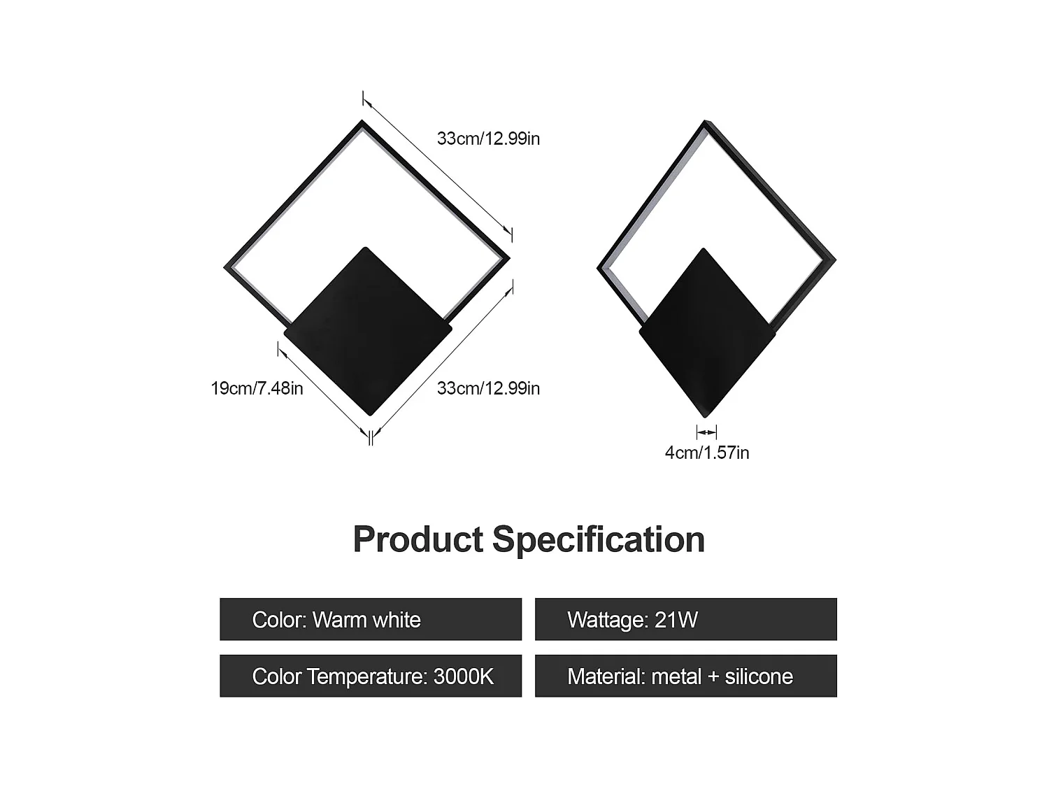Applique murale LED moderne en aluminium, 21 W, 2362 lm, éclairage intérieur noir, lumière blanc chaud 3000 K, carrée, pour escalier, balcon