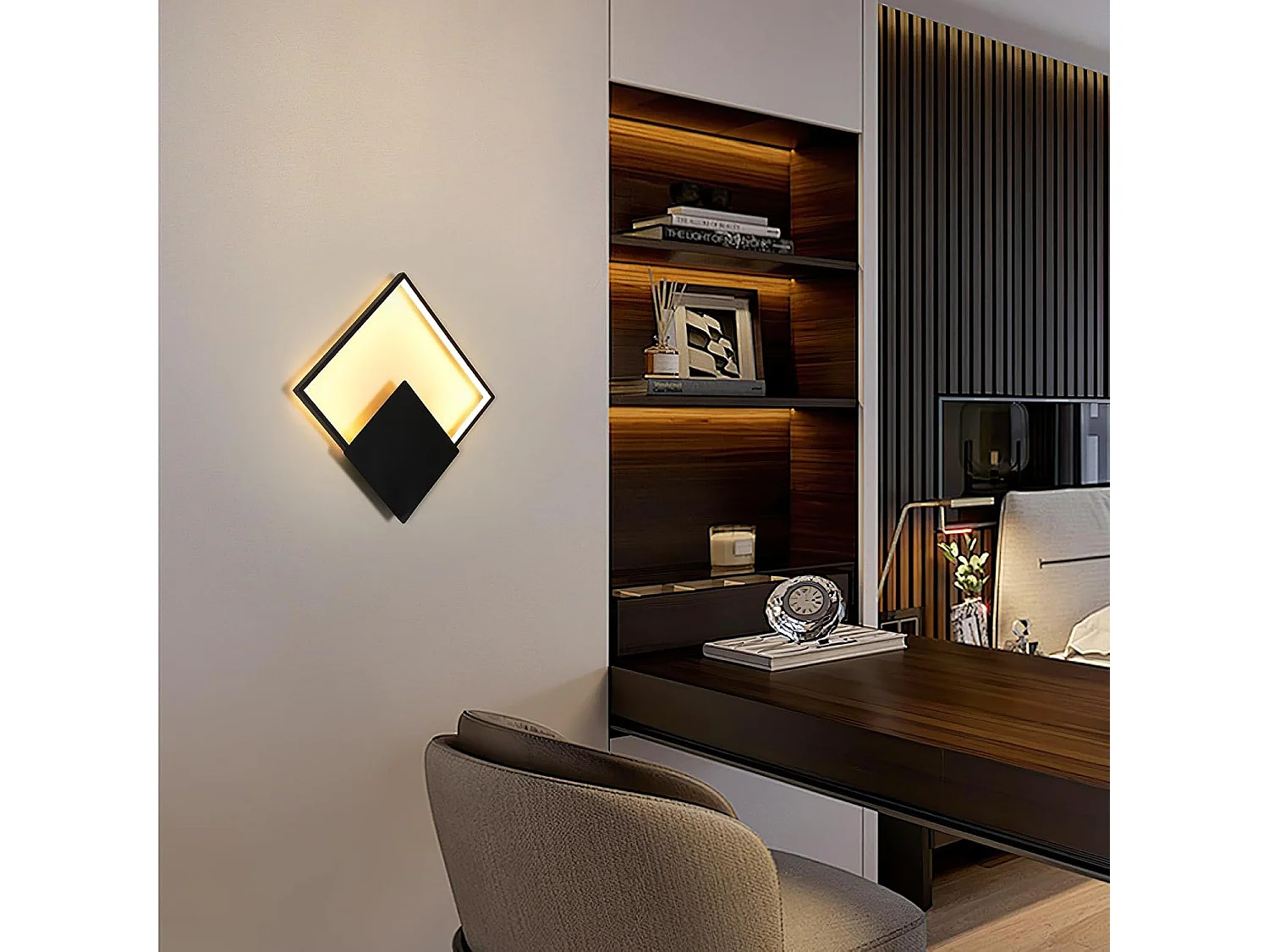 Applique murale LED moderne en aluminium, 21 W, 2362 lm, éclairage intérieur noir, lumière blanc chaud 3000 K, carrée, pour escalier, balcon