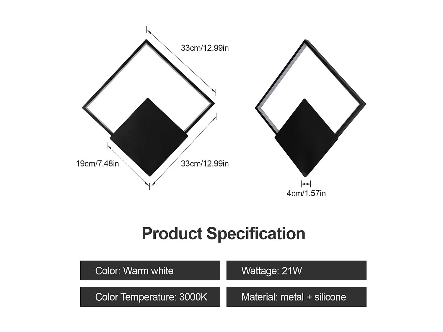 Applique murale LED moderne en aluminium, 21 W, 2362 lm, éclairage intérieur noir, lumière blanc chaud 3000 K, carrée, pour escalier, balcon