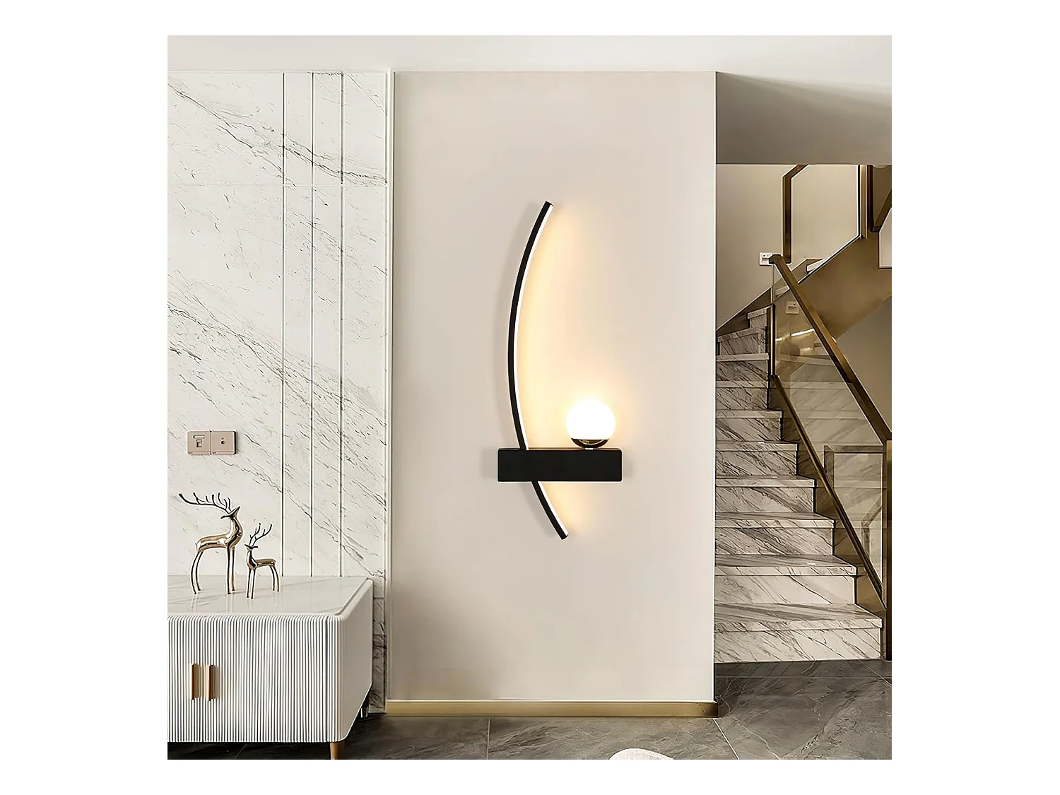 Applique murale d'intérieur LED en acrylique noir, 14 W, 3 000 K, blanc chaud, pour chambre, salon, hôtel, escaliers, couloir