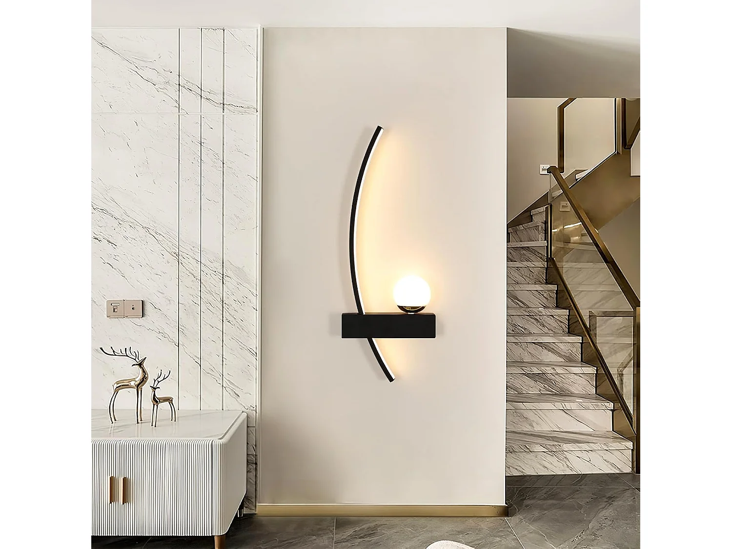 Applique murale d'intérieur LED en acrylique noir, 14 W, 3 000 K, blanc chaud, pour chambre, salon, hôtel, escaliers, couloir