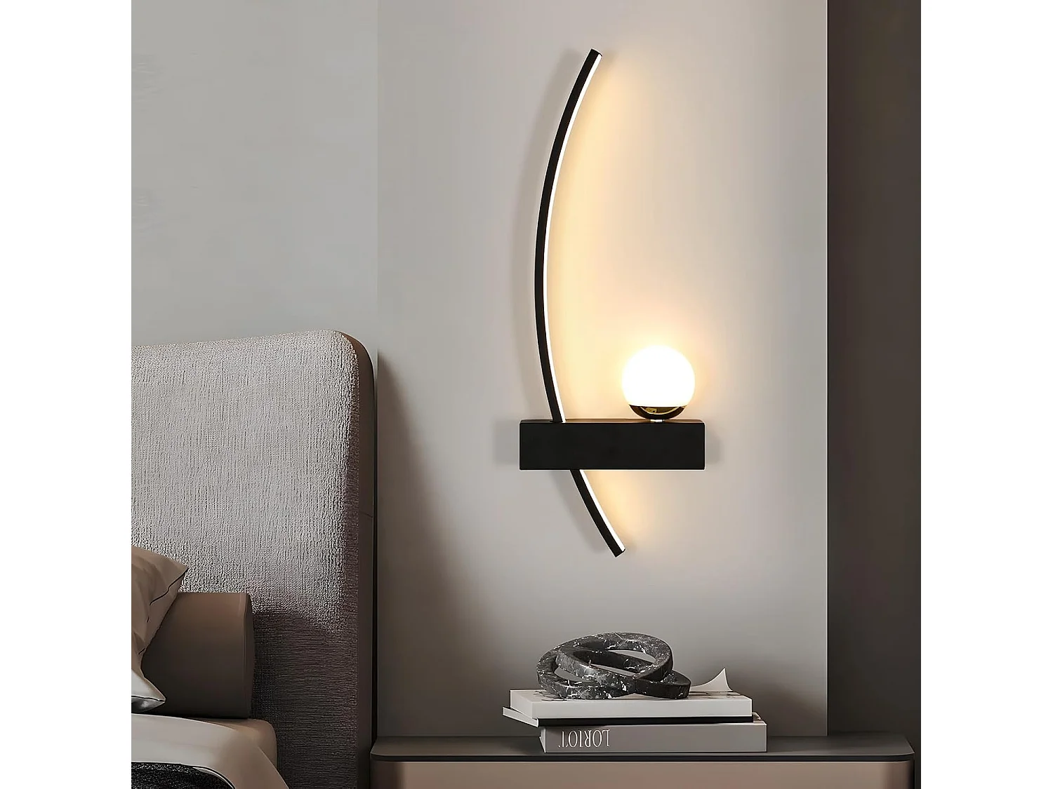 Applique murale d'intérieur LED en acrylique noir, 14 W, 3 000 K, blanc chaud, pour chambre, salon, hôtel, escaliers, couloir