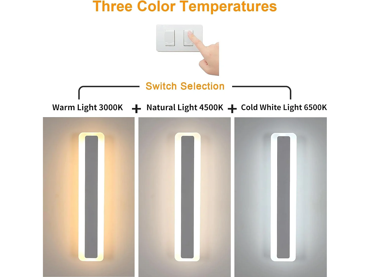 Applique murale LED moderne, 16W, 1800lm, intensité variable, 3000K/4500K/6500K, 3 couleurs, idéale pour la chambre ou le salon, blanche, 40cm