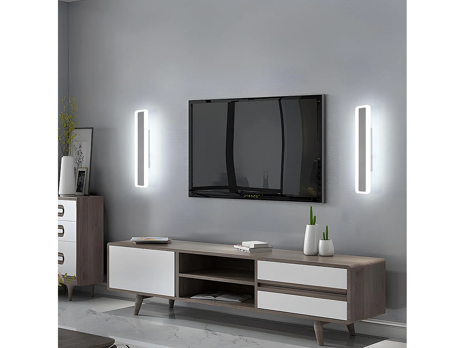 Applique murale LED moderne, 16W, 1800lm, intensité variable, 3000K/4500K/6500K, 3 couleurs, idéale pour la chambre ou le salon, blanche, 40cm