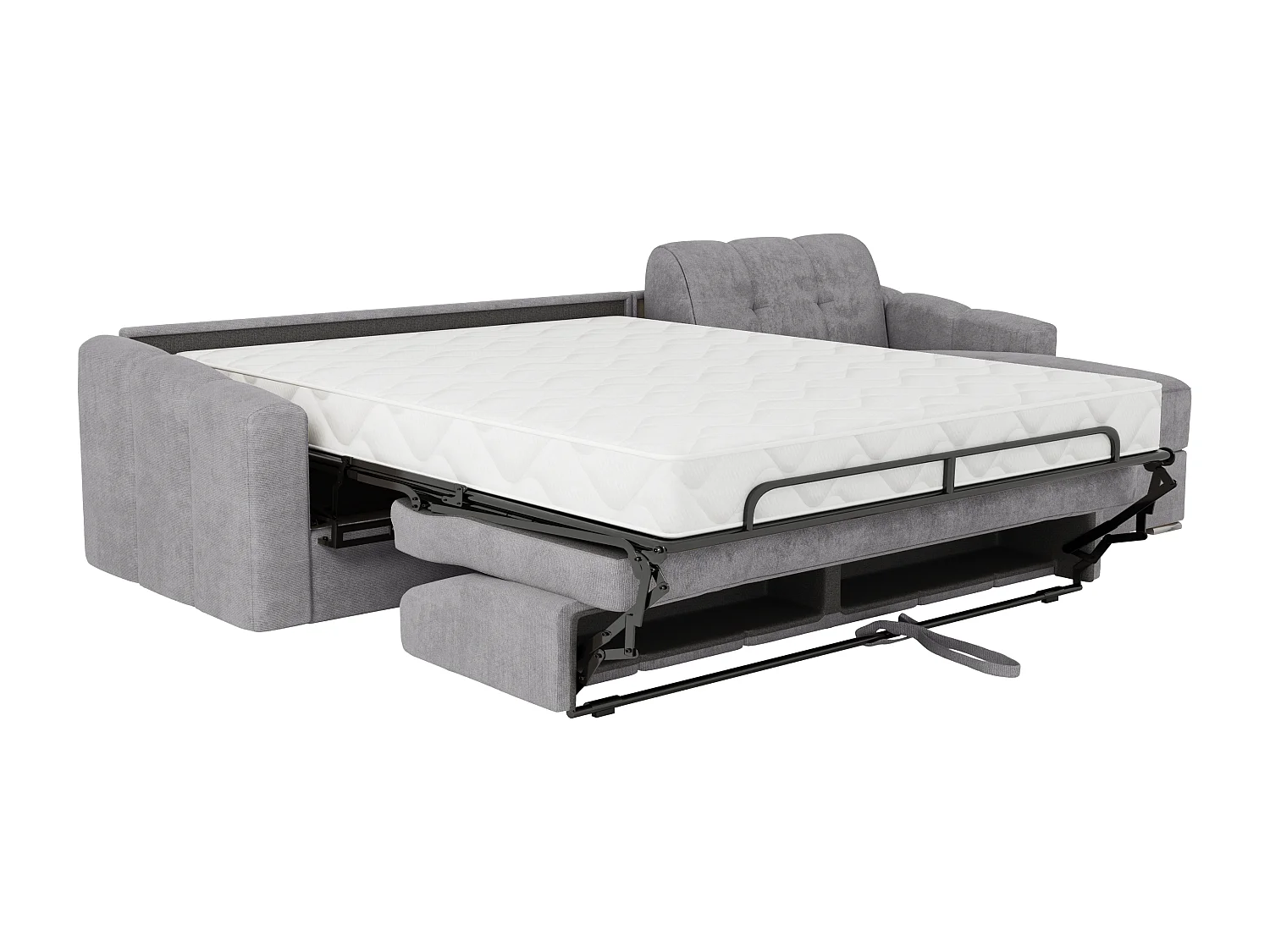 Canapé d'angle convertible express en tissu texturé gris clair - Couchage lattes larges 160 cm - Matelas 22 cm avec mémoire de forme - DARIELO