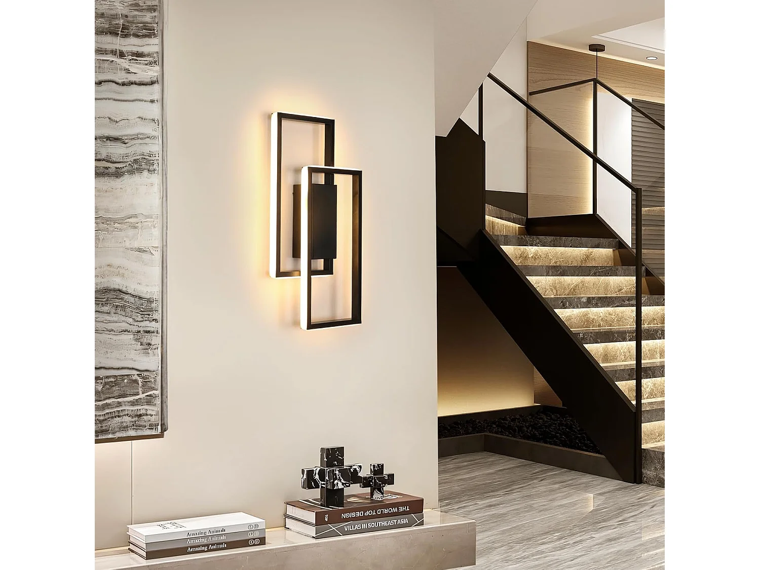 Applique murale LED, 28W, 3275lm, décorative et moderne, blanc chaud 3000K, noire, idéale pour l'éclairage intérieur d'une chambre, d'un salon