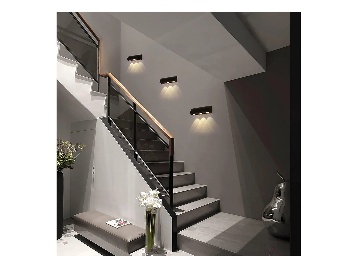 Applique murale d'extérieur LED 9 W en aluminium noir, étanche IP65, lumière chaude 3 000 K, pour terrasse, balcon et jardin