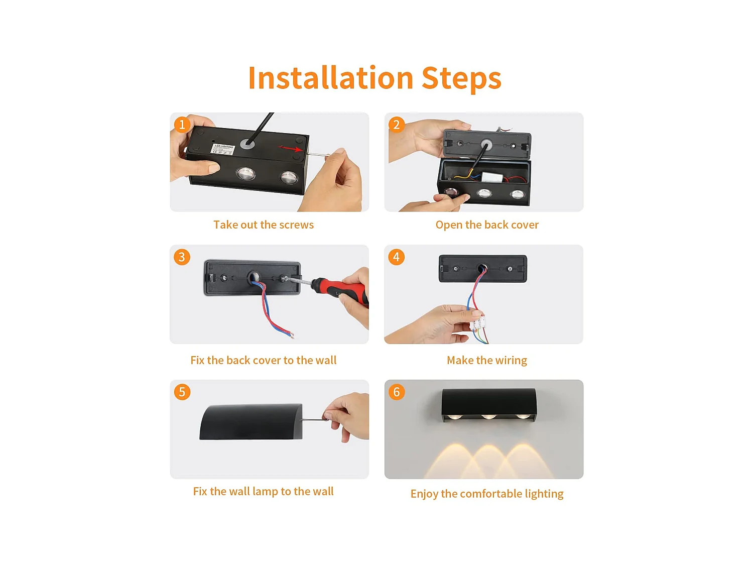 Applique murale d'extérieur LED 9 W en aluminium noir, étanche IP65, lumière chaude 3 000 K, pour terrasse, balcon et jardin