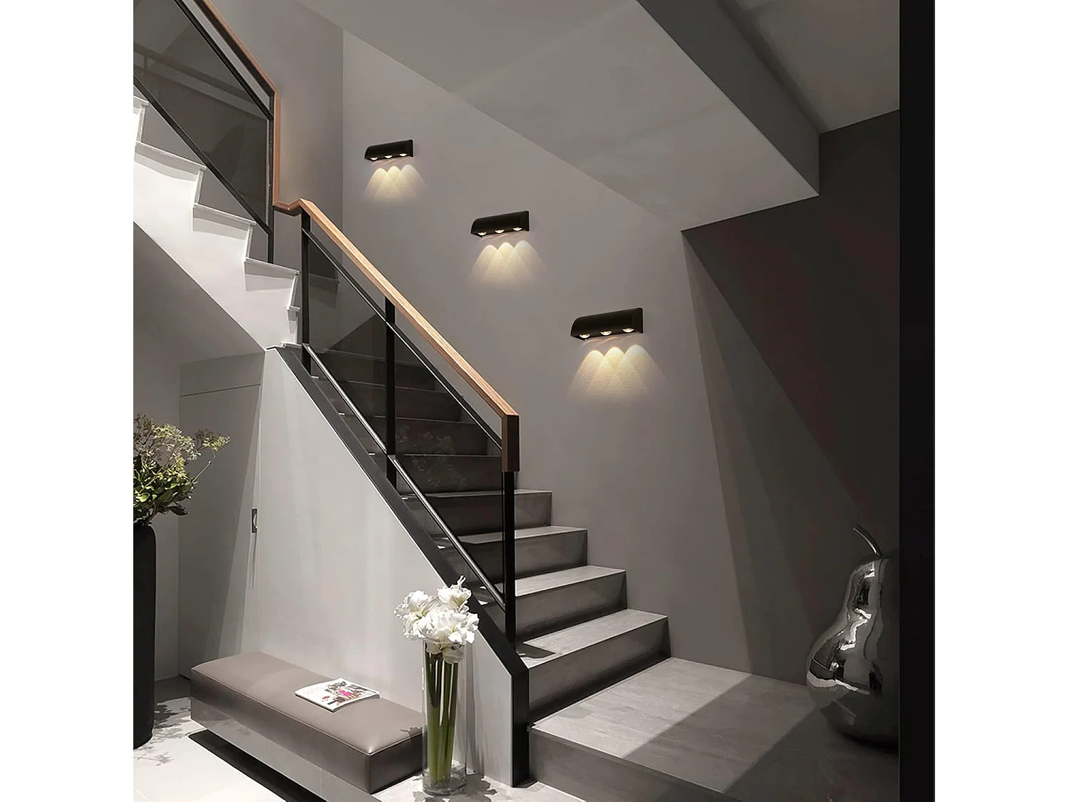 Applique murale d'extérieur LED 9 W en aluminium noir, étanche IP65, lumière chaude 3 000 K, pour terrasse, balcon et jardin