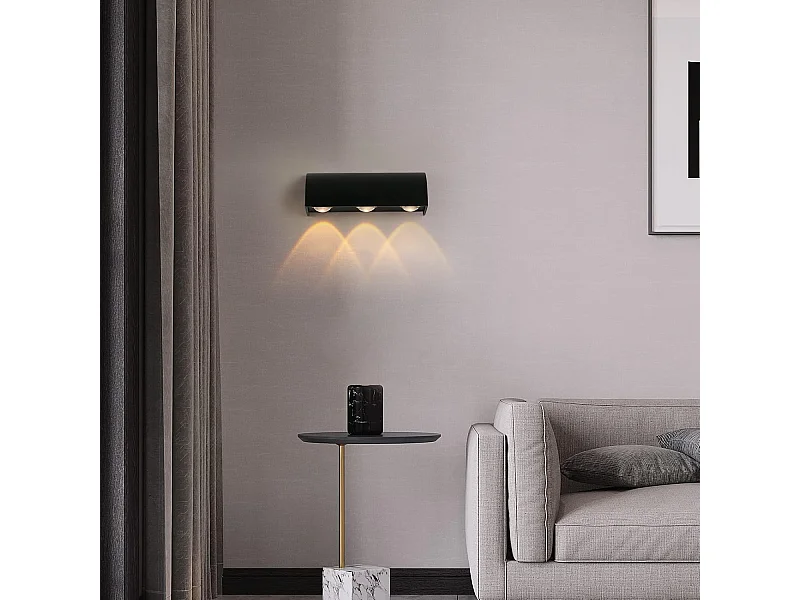 Applique murale d'extérieur LED 9 W en aluminium noir, étanche IP65, lumière chaude 3 000 K, pour terrasse, balcon et jardin