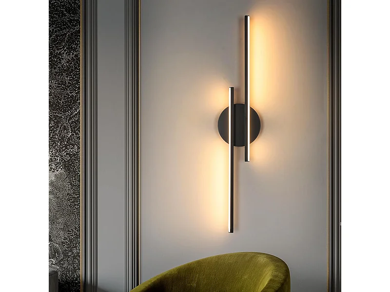Applique murale LED d'intérieur, 24W, moderne, noire, lumière chaude 3000K, matériau acrylique, idéale pour la chambre, le couloir ou le salon