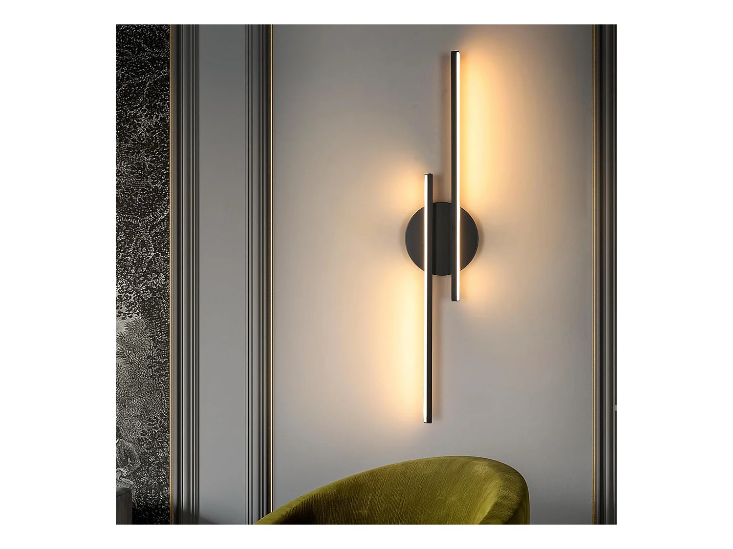 Applique murale LED d'intérieur, 24W, moderne, noire, lumière chaude 3000K, matériau acrylique, idéale pour la chambre, le couloir ou le salon
