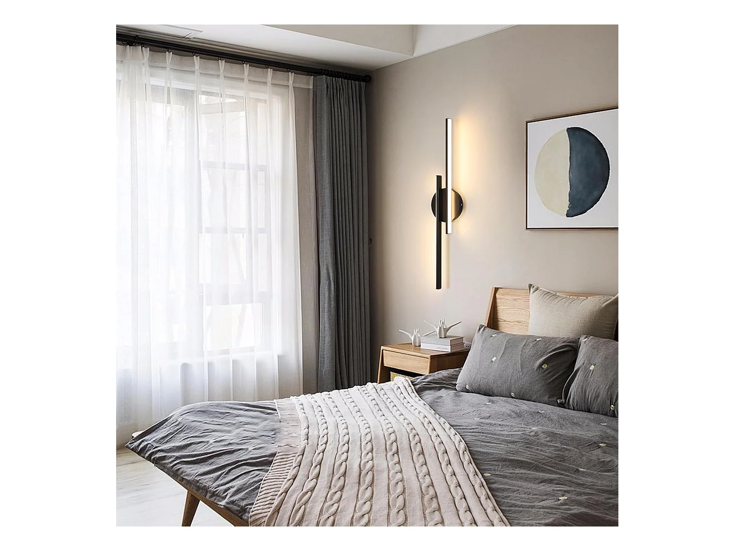 Applique murale LED d'intérieur, 24W, moderne, noire, lumière chaude 3000K, matériau acrylique, idéale pour la chambre, le couloir ou le salon