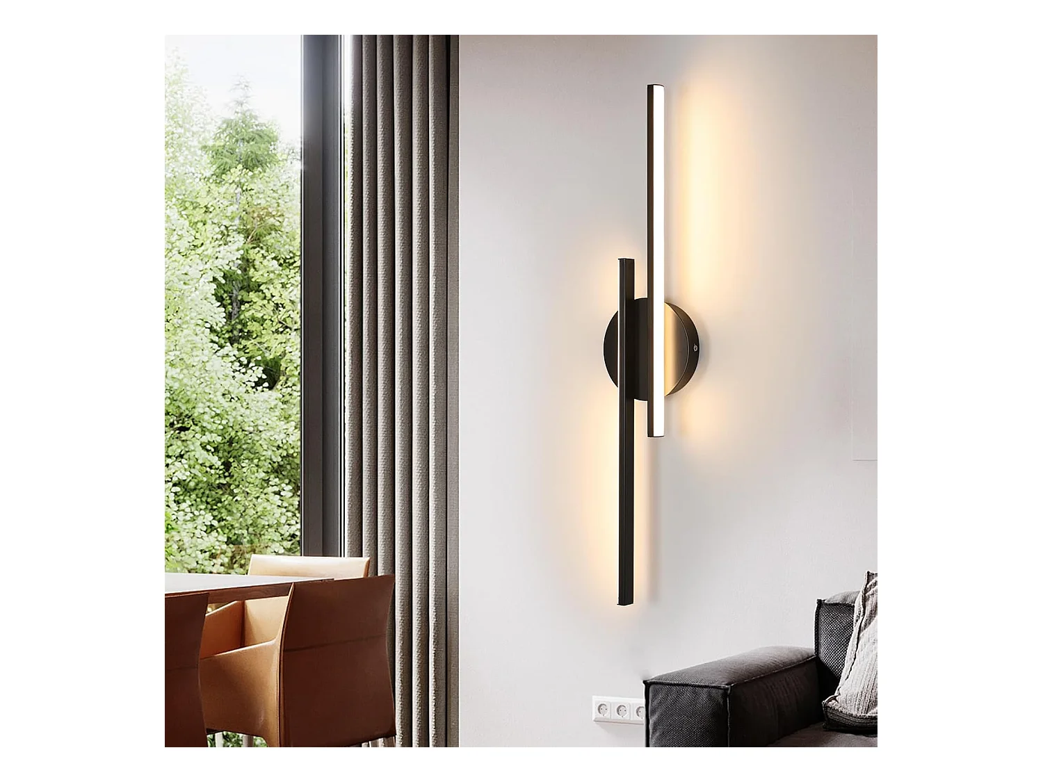 Applique murale LED d'intérieur, 24W, moderne, noire, lumière chaude 3000K, matériau acrylique, idéale pour la chambre, le couloir ou le salon