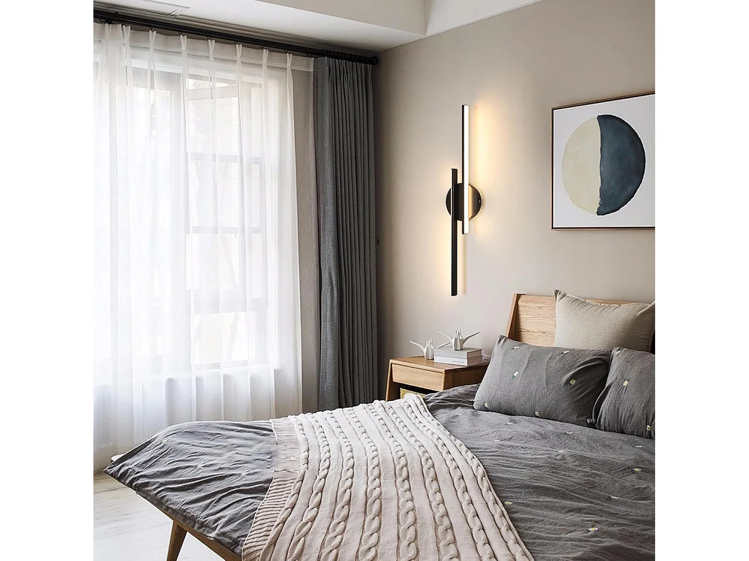 Applique murale LED d'intérieur, 24W, moderne, noire, lumière chaude 3000K, matériau acrylique, idéale pour la chambre, le couloir ou le salon