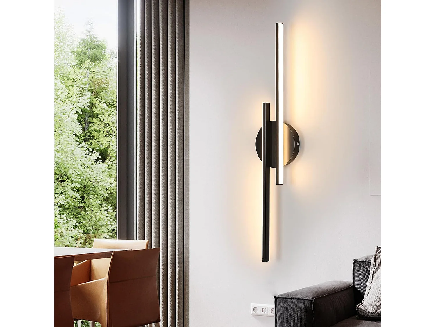 Applique murale LED d'intérieur, 24W, moderne, noire, lumière chaude 3000K, matériau acrylique, idéale pour la chambre, le couloir ou le salon
