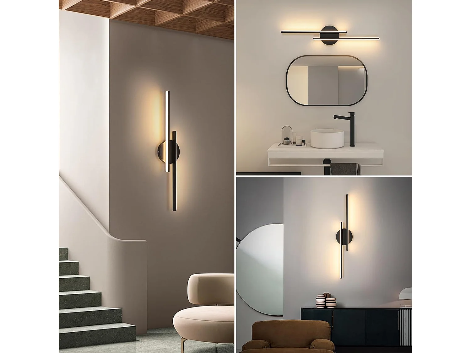 Applique murale LED d'intérieur, 24W, moderne, noire, lumière chaude 3000K, matériau acrylique, idéale pour la chambre, le couloir ou le salon