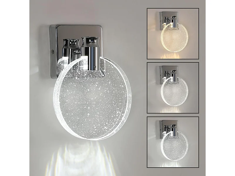 Applique murale d'intérieur LED chromée, 1 000 lm, design moderne et créatif, 3 températures de couleur (3000/4500 K/6500 K)