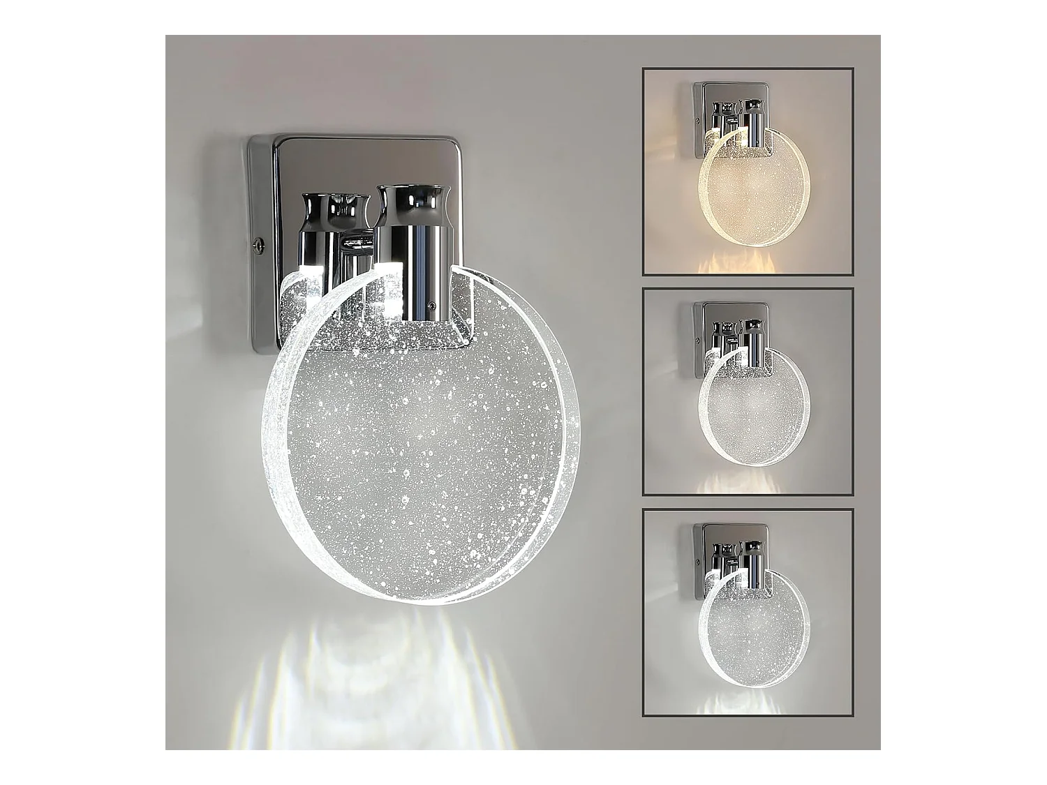 Applique murale d'intérieur LED chromée, 1 000 lm, design moderne et créatif, 3 températures de couleur (3000/4500 K/6500 K)