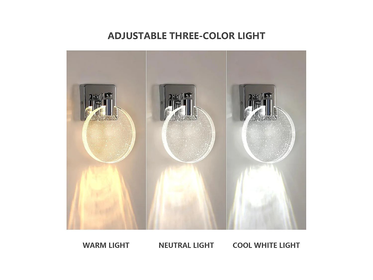 Applique murale d'intérieur LED chromée, 1 000 lm, design moderne et créatif, 3 températures de couleur (3000/4500 K/6500 K)