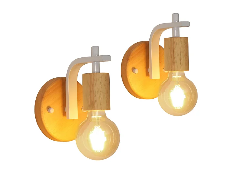 Lot de 2 appliques murales d'intérieur en bois E27, pour chambre, salon, couloir (ampoules non incluses)
