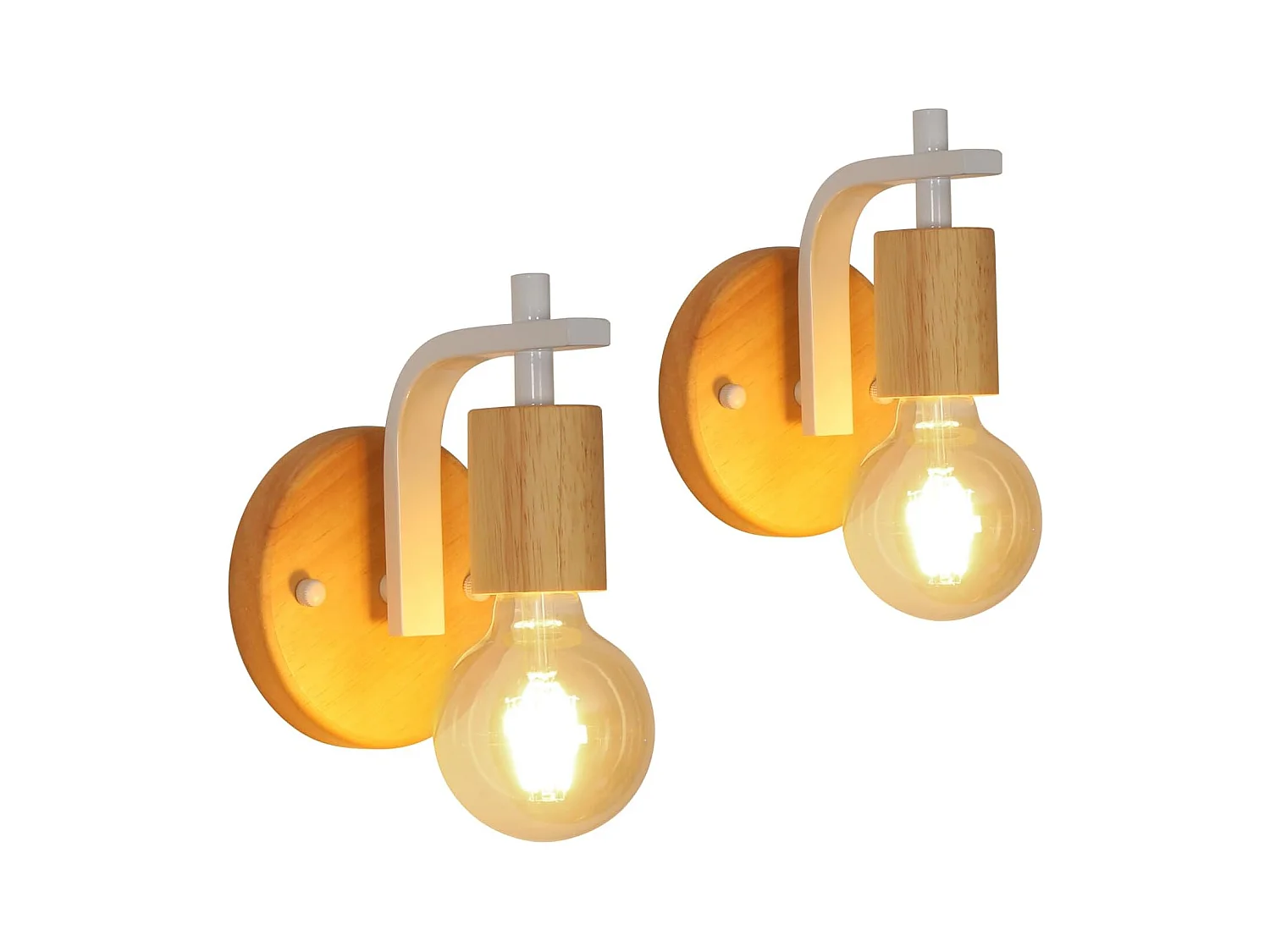 Lot de 2 appliques murales d'intérieur en bois E27, pour chambre, salon, couloir (ampoules non incluses)