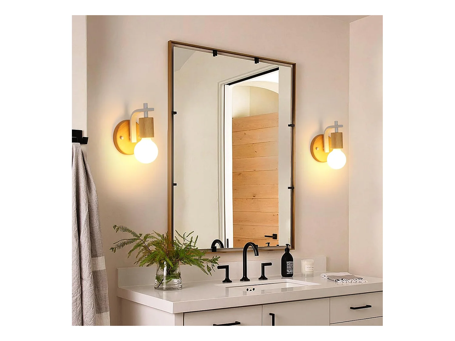 Lot de 2 appliques murales d'intérieur en bois E27, pour chambre, salon, couloir (ampoules non incluses)