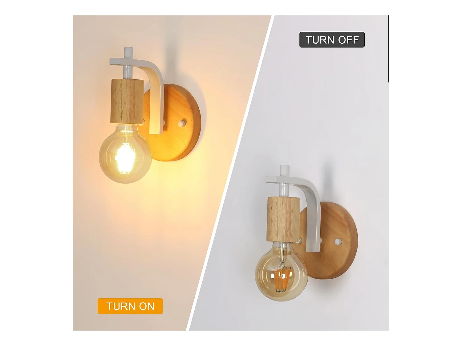 Lot de 2 appliques murales d'intérieur en bois E27, pour chambre, salon, couloir (ampoules non incluses)