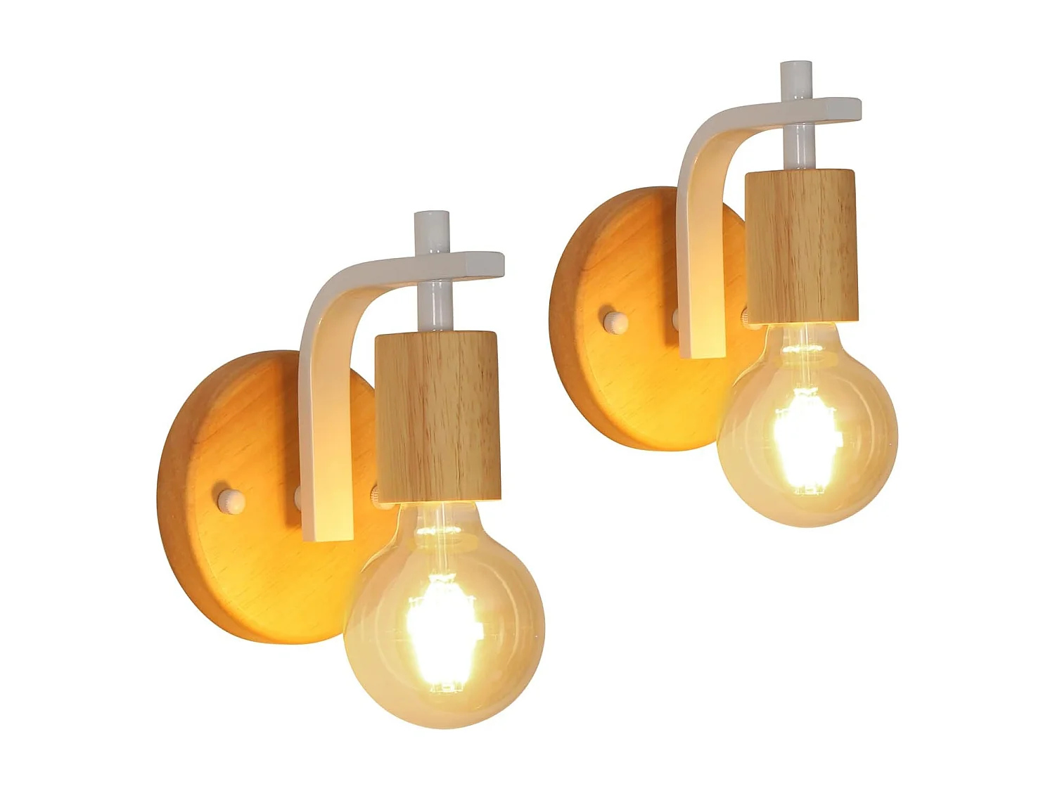 Lot de 2 appliques murales d'intérieur en bois E27, pour chambre, salon, couloir (ampoules non incluses)