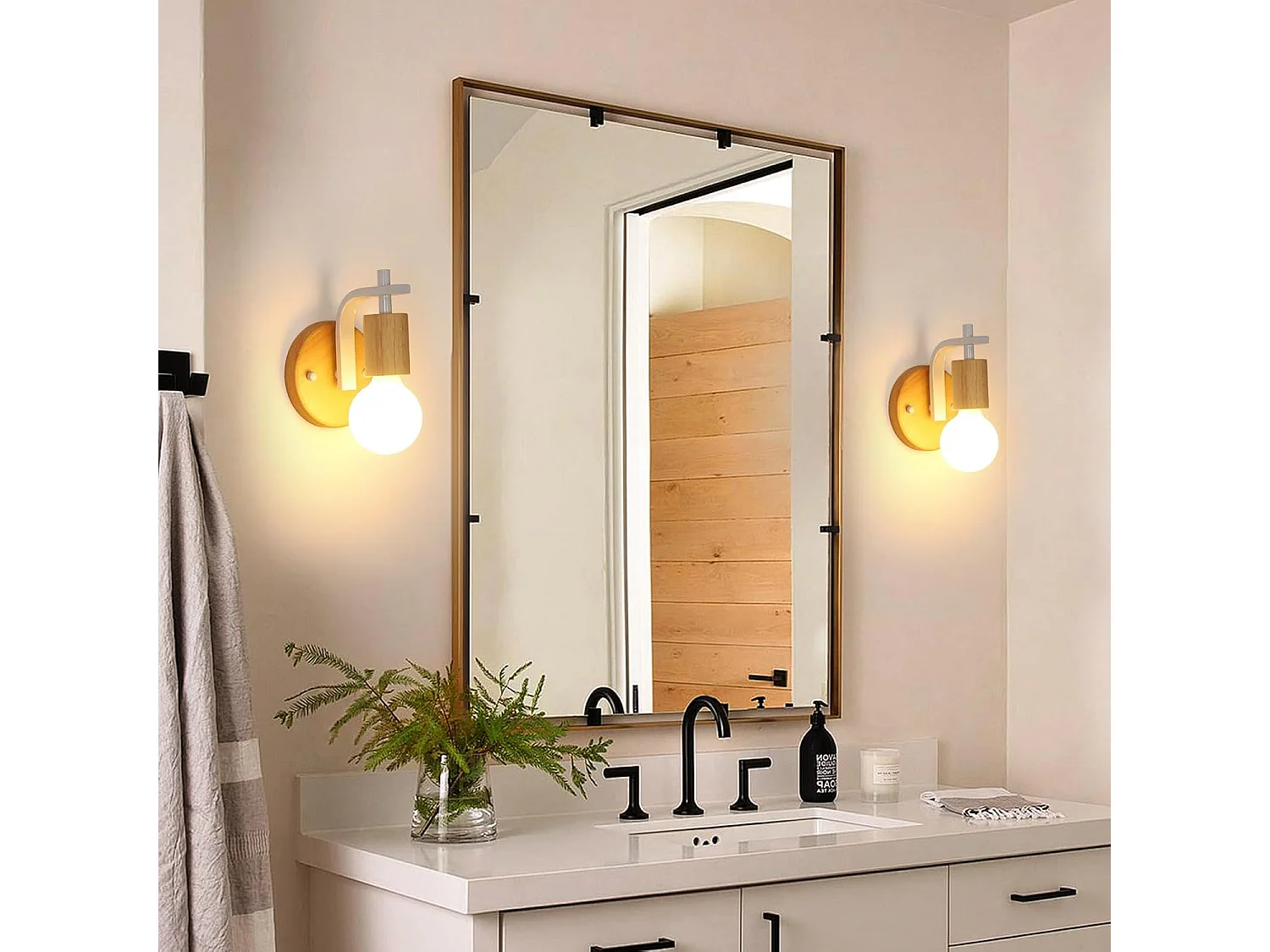 Lot de 2 appliques murales d'intérieur en bois E27, pour chambre, salon, couloir (ampoules non incluses)