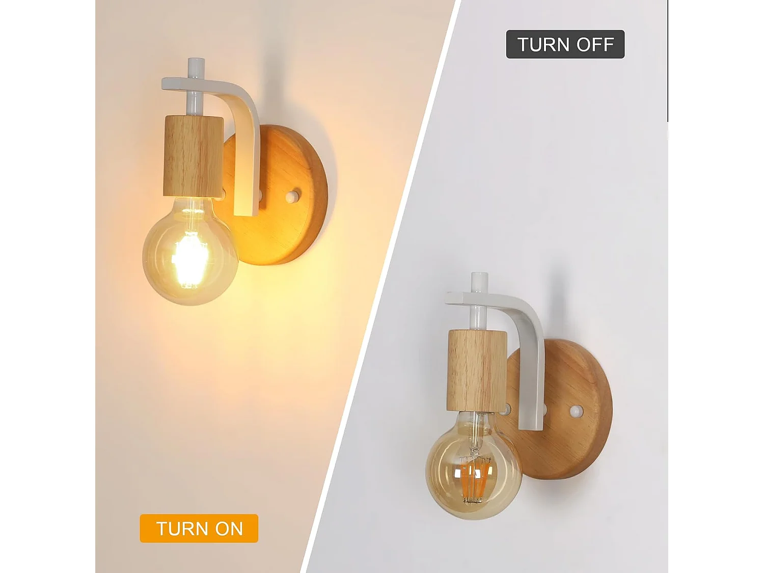 Lot de 2 appliques murales d'intérieur en bois E27, pour chambre, salon, couloir (ampoules non incluses)
