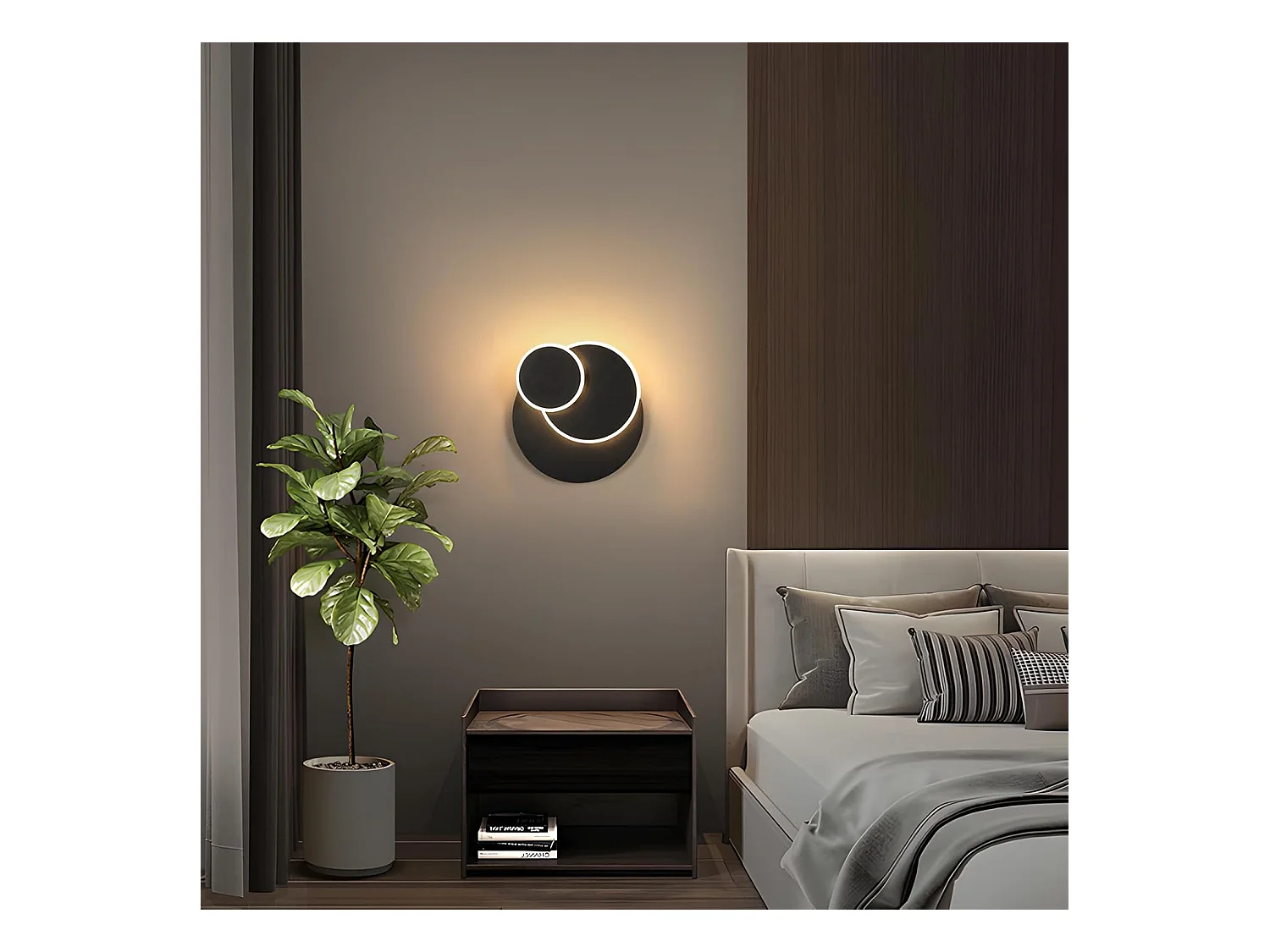 Applique murale LED moderne, 15W, 1687lm, rotative et créative, 3 en 1, ronde et noire, adaptée à la chambre, lumière blanche chaude 3000K