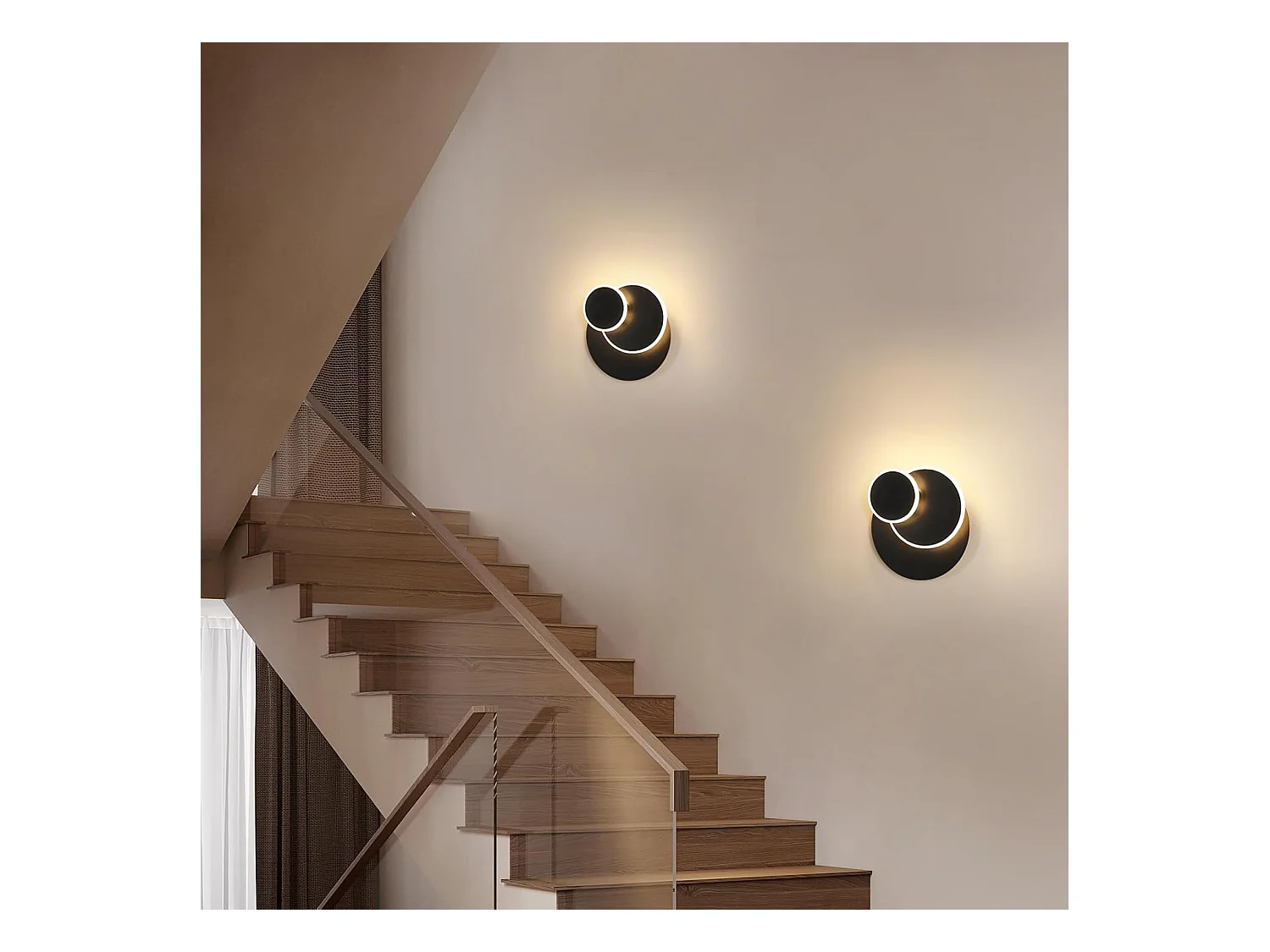 Applique murale LED moderne, 15W, 1687lm, rotative et créative, 3 en 1, ronde et noire, adaptée à la chambre, lumière blanche chaude 3000K