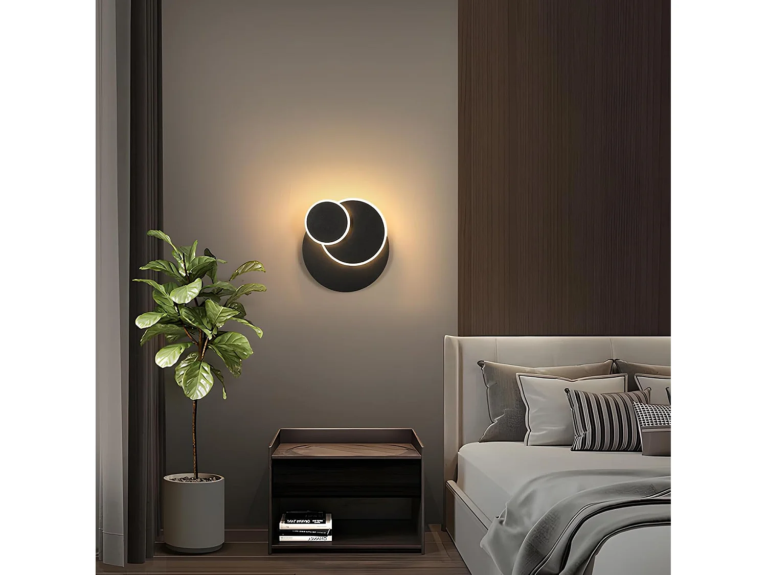 Applique murale LED moderne, 15W, 1687lm, rotative et créative, 3 en 1, ronde et noire, adaptée à la chambre, lumière blanche chaude 3000K