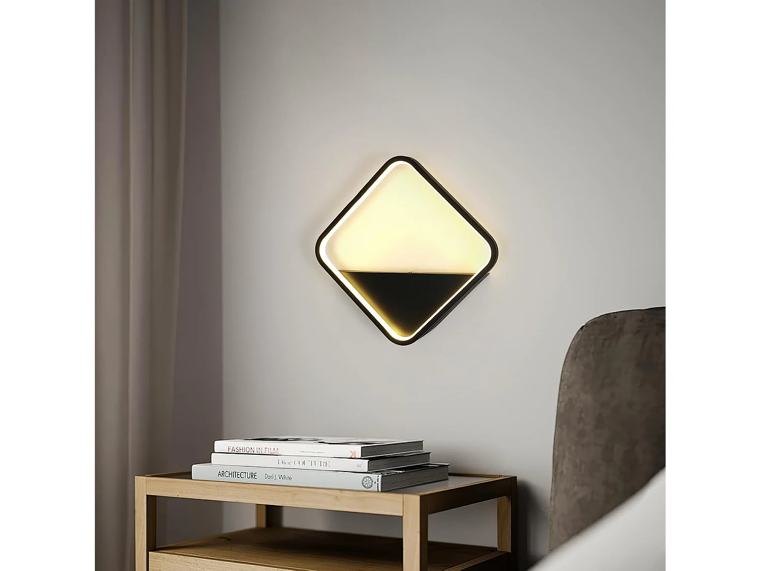 Applique murale d'intérieur LED, 20W, carrée, noire, moderne, en acrylique, pour chambre, salon, couloir, escalier, hôtel, blanc chaud 3000K