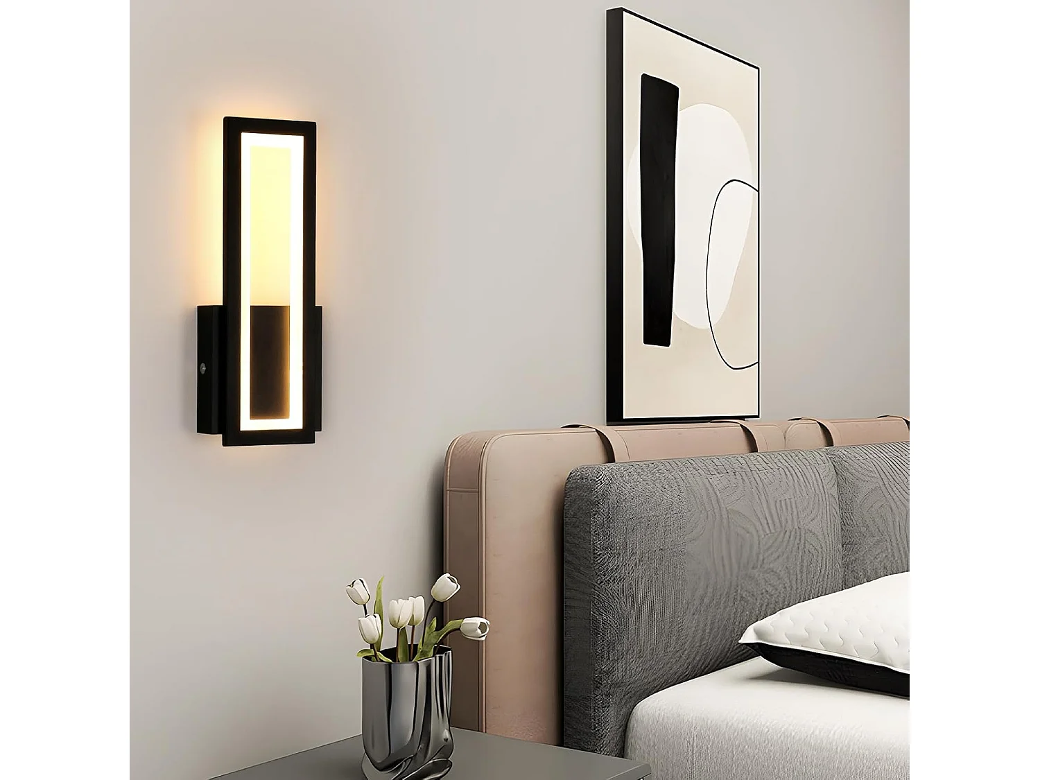 Applique murale LED moderne, 2 pièces 16 W 1800 lm, applique murale LED acrylique d'intérieur, couloir noir, lumière blanc chaud 3000 K, 32 cm