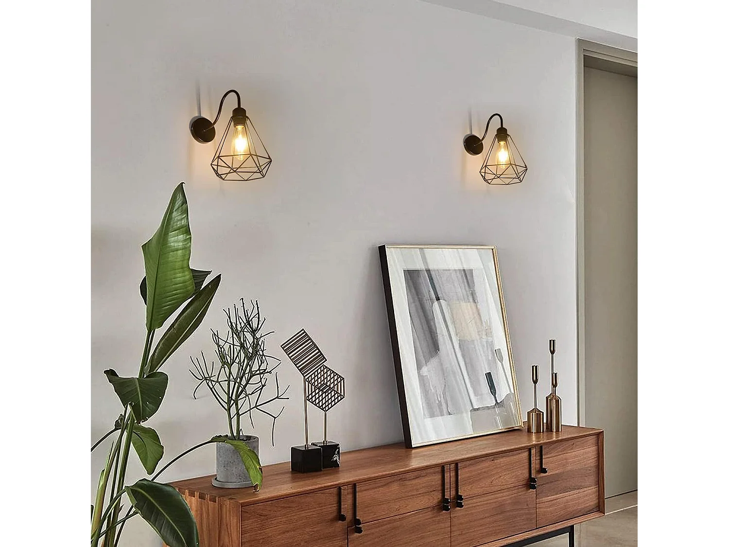 Applique murale vintage style industriel, plafonnier cage en métal diamant noir E27, applique murale vintage pour salon, cuisine, chambre (2 pièces)