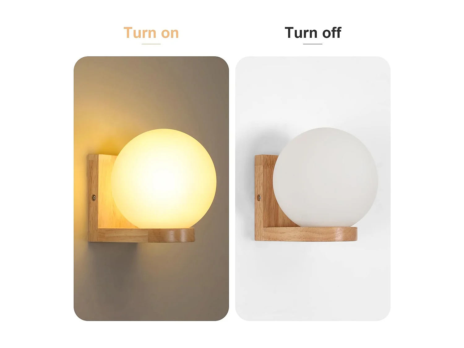 Applique d'intérieur en bois, applique avec abat-jour en verre, applique E27 pour chambre (ampoule non incluse), applique ronde en bois