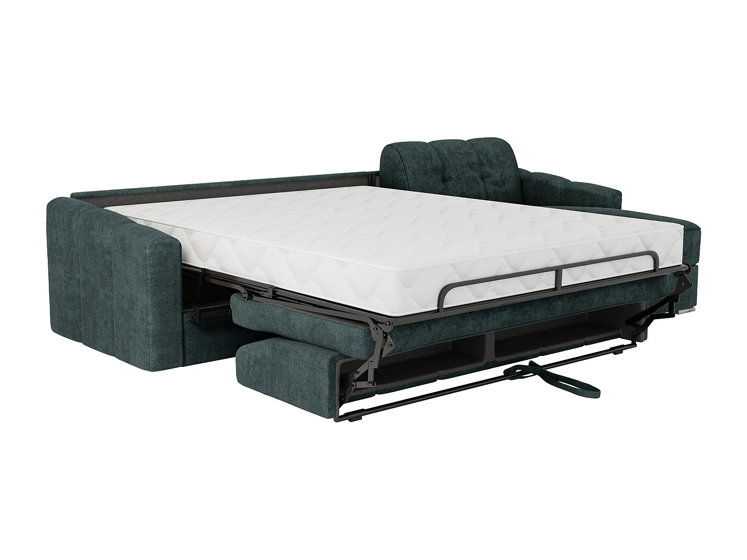 Canapé d'angle convertible express en tissu texturé gris clair - Couchage lattes larges 140 cm - Matelas 22 cm avec mémoire de forme - DARIELO