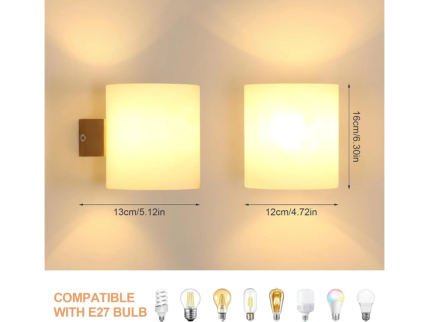 Applique murale d'intérieur en bois 3000K/4500K/6500K, 3 couleurs, LED à intensité variable, pour salon, escalier (avec ampoule 12W)