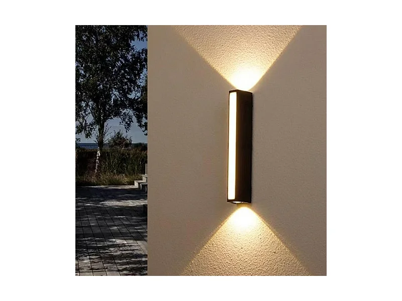 Applique murale d'extérieur LED, étanche IP65, 19 W, 36 cm, 3 000 K, noire, lumière chaude, pour jardin, terrasse, véranda, salon