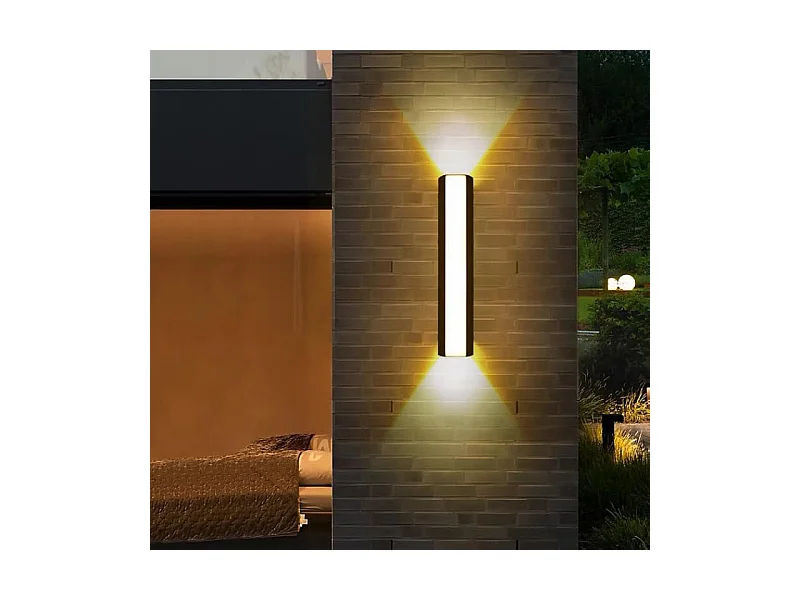 Applique murale d'extérieur LED, étanche IP65, 19 W, 36 cm, 3 000 K, noire, lumière chaude, pour jardin, terrasse, véranda, salon