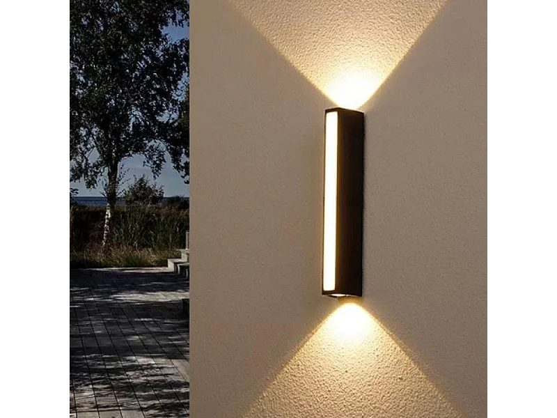 Applique murale d'extérieur LED, étanche IP65, 19 W, 36 cm, 3 000 K, noire, lumière chaude, pour jardin, terrasse, véranda, salon