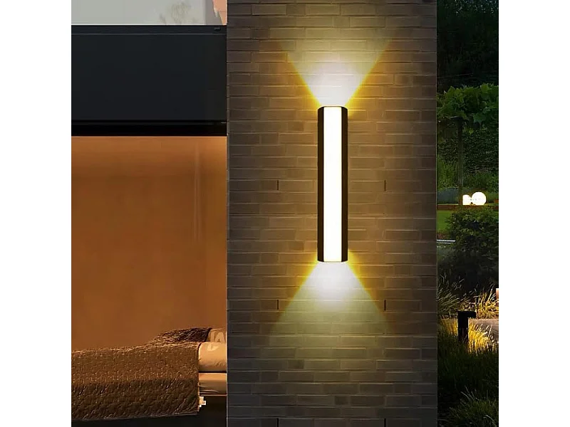 Applique murale d'extérieur LED, étanche IP65, 19 W, 36 cm, 3 000 K, noire, lumière chaude, pour jardin, terrasse, véranda, salon