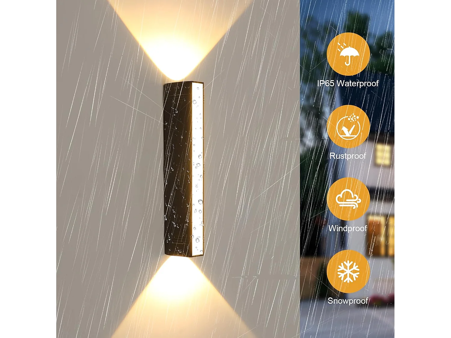 Applique murale d'extérieur LED, étanche IP65, 19 W, 36 cm, 3 000 K, noire, lumière chaude, pour jardin, terrasse, véranda, salon