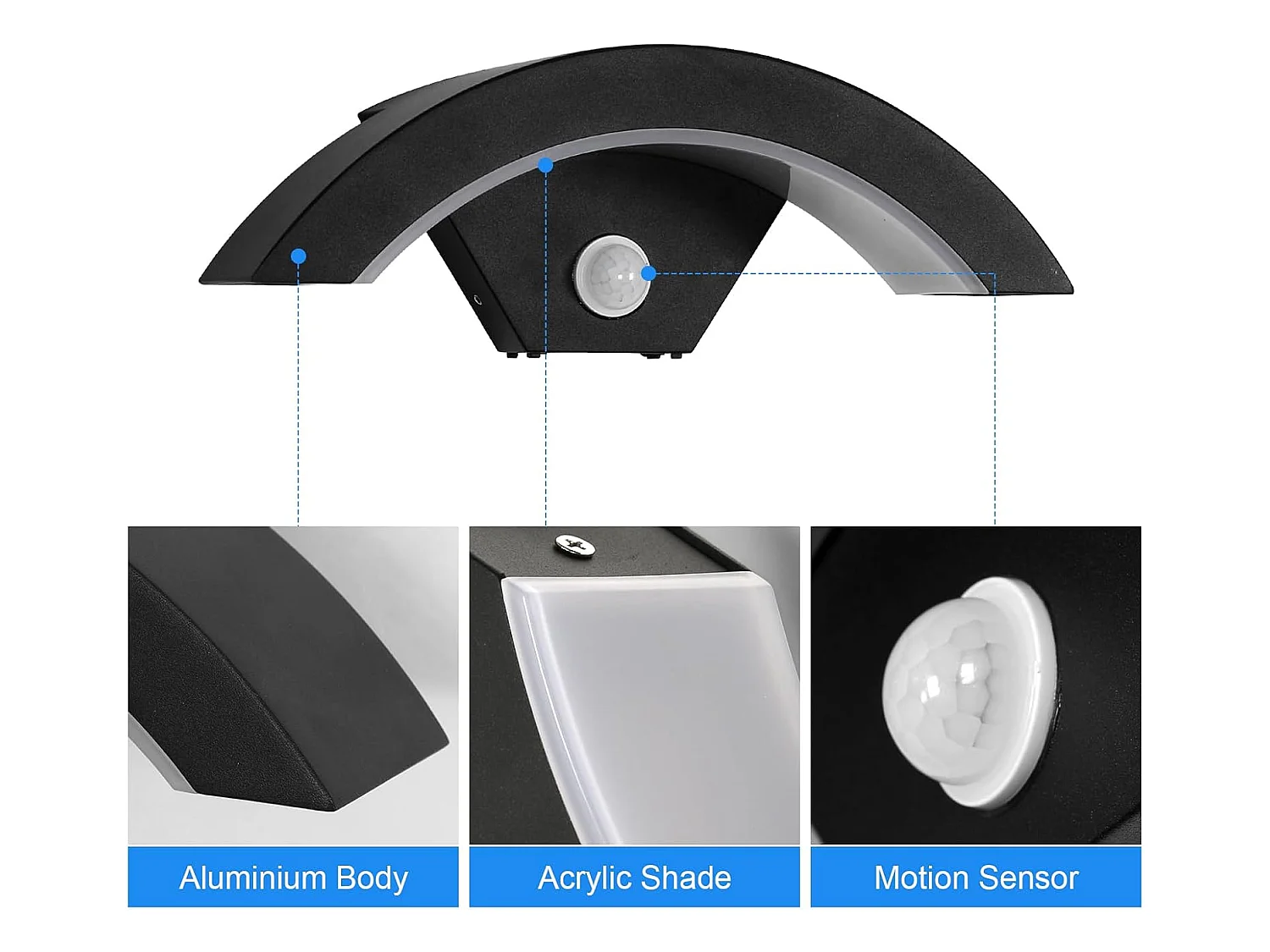 24W Applique Murale Exterieure avec Détecteur de Mouvement, Lampe Murale Moderne 6500K Étanche IP65, Projecteur LED Extérieur avec Détecteur, Noir