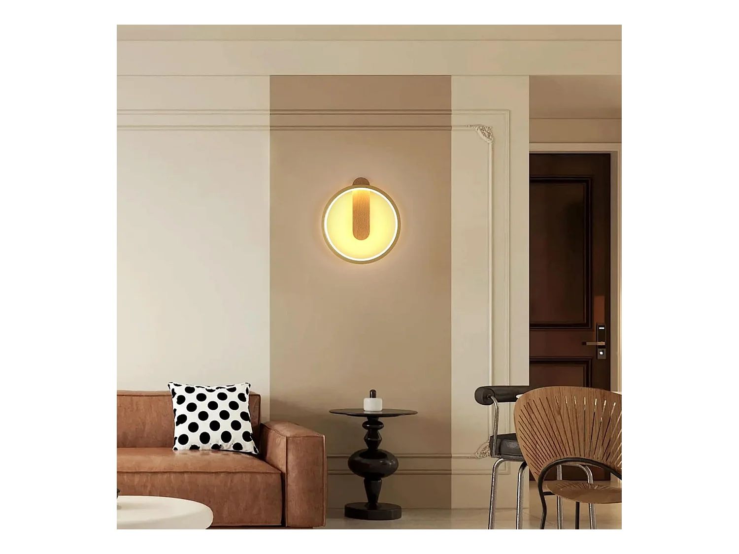Applique murale d'intérieur LED, 15 W, 1 600 lm, ronde, lumière blanche chaude 3 000 K, luminaire moderne pour chambre, salon, escaliers, couleur bois